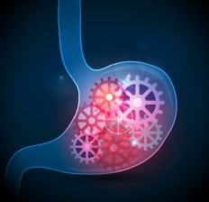 Stomach with gears, Indigestion heartburn 