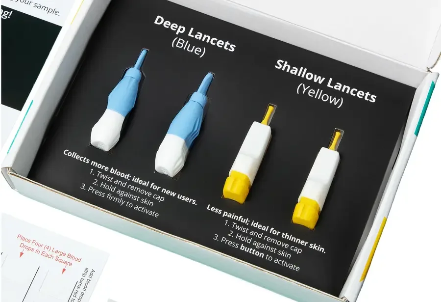 Inside the kit: lancets and collection card