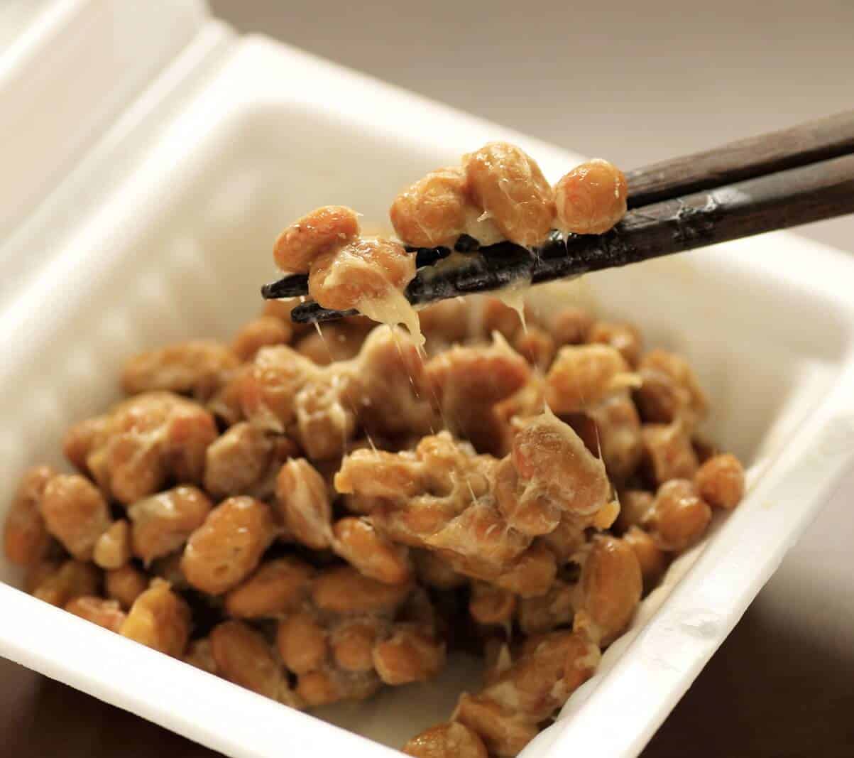 container of natto, fermented soy beans