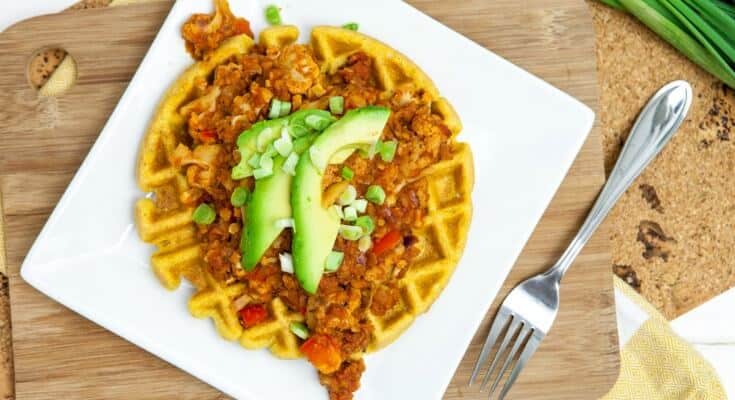 Cheesy Cornbread Waffle with Cauliflower Lentil Sloppy Joes