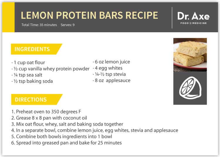 Lemon Protein Bars, Dr. Axe Recipe Card