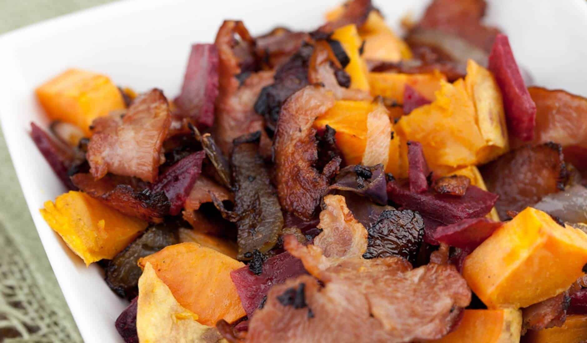Sweet Potato Beet Bacon Hash, Dr. Axe Recipes 