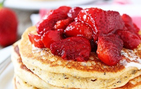 Lemon Chia Seed Pancakes with Roasted Strawberries 