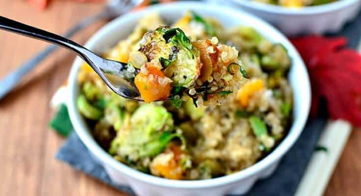 Quinoa With Caramelized Butternut Squash and Roasted Brussels Sprouts