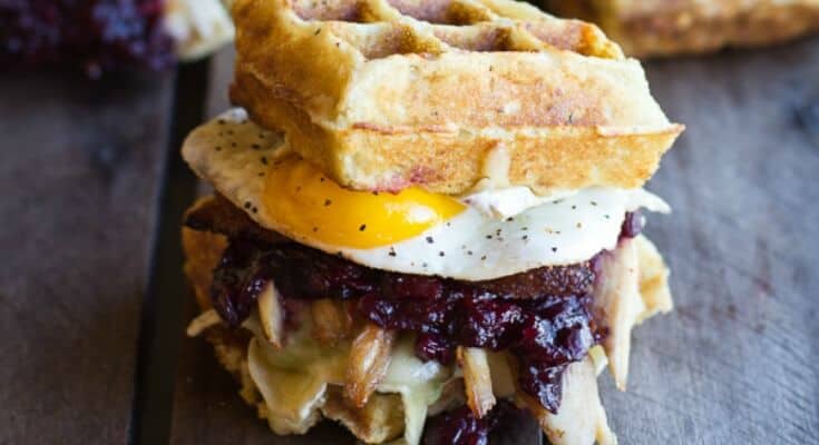Turkey Avocado Cranberry and Brie Waffle Melts