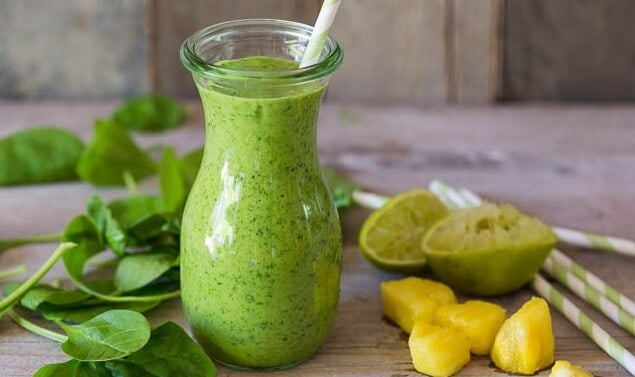 Green smoothie with mango coconut pineapple