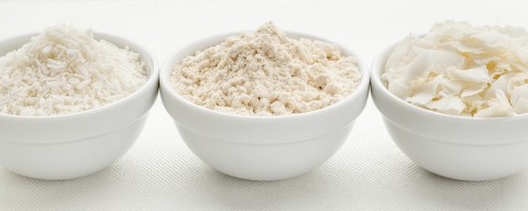 bowls of coconut flour and flakes
