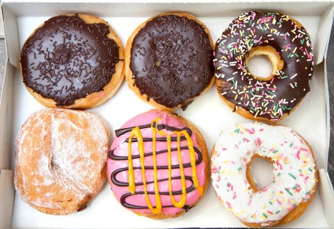 Sugary glazed donuts In Box