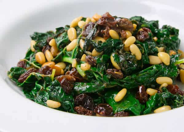 Kale with raisins and pine nuts