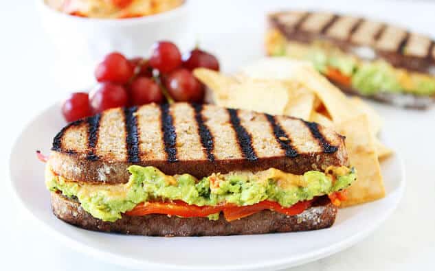 Roasted Red Pepper Hummus, Avocado, & Feta Sandwich