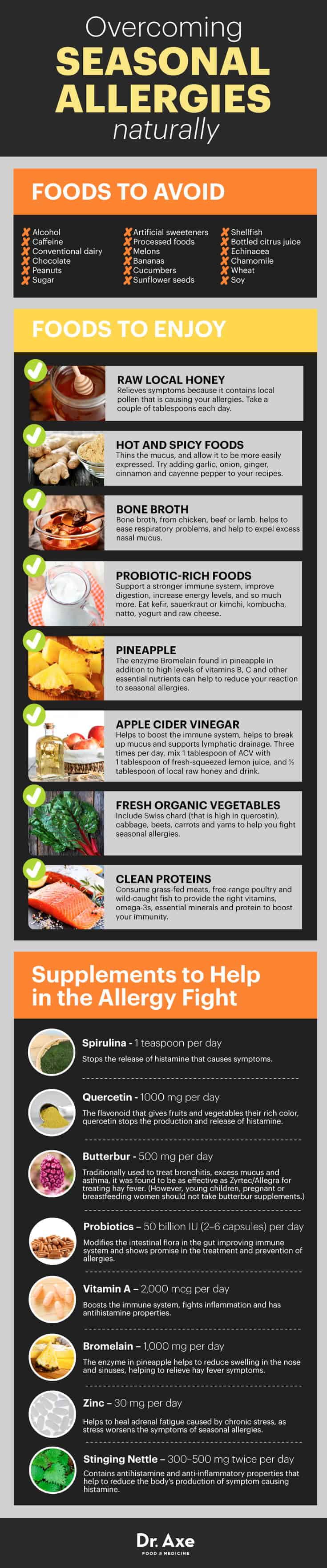 Natural remedies cures for seasonal allergies infographic chart