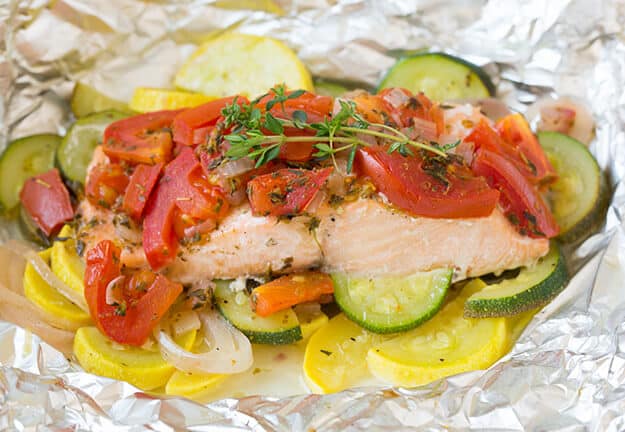 Salmon and Summer Veggies in Foil