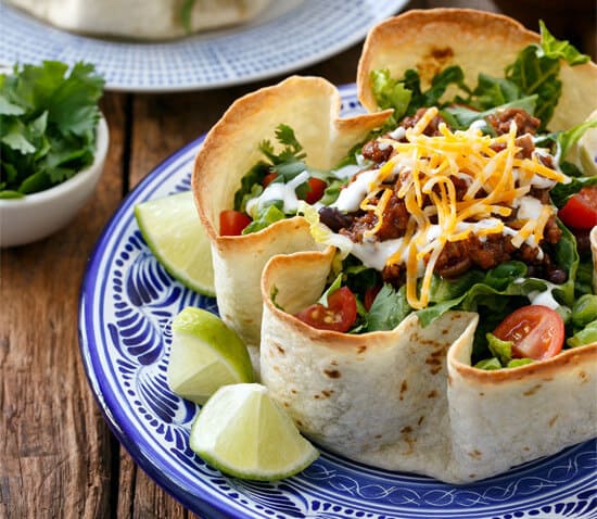 Beef Taco Salad With Homemade Tortilla Bowls