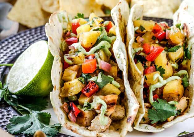 Chili Lime Chicken Tacos With Grilled Pineapple Salsa