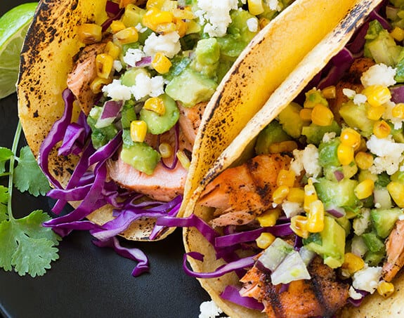 Grilled Salmon Tacos With Avocado Salsa