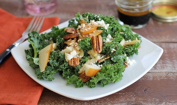 Kale Salad With Apple, Pear and Roasted Pecans