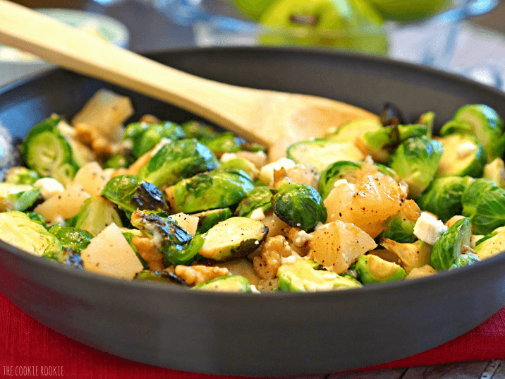 Pear and Blue Cheese Roasted Brussels Sprouts