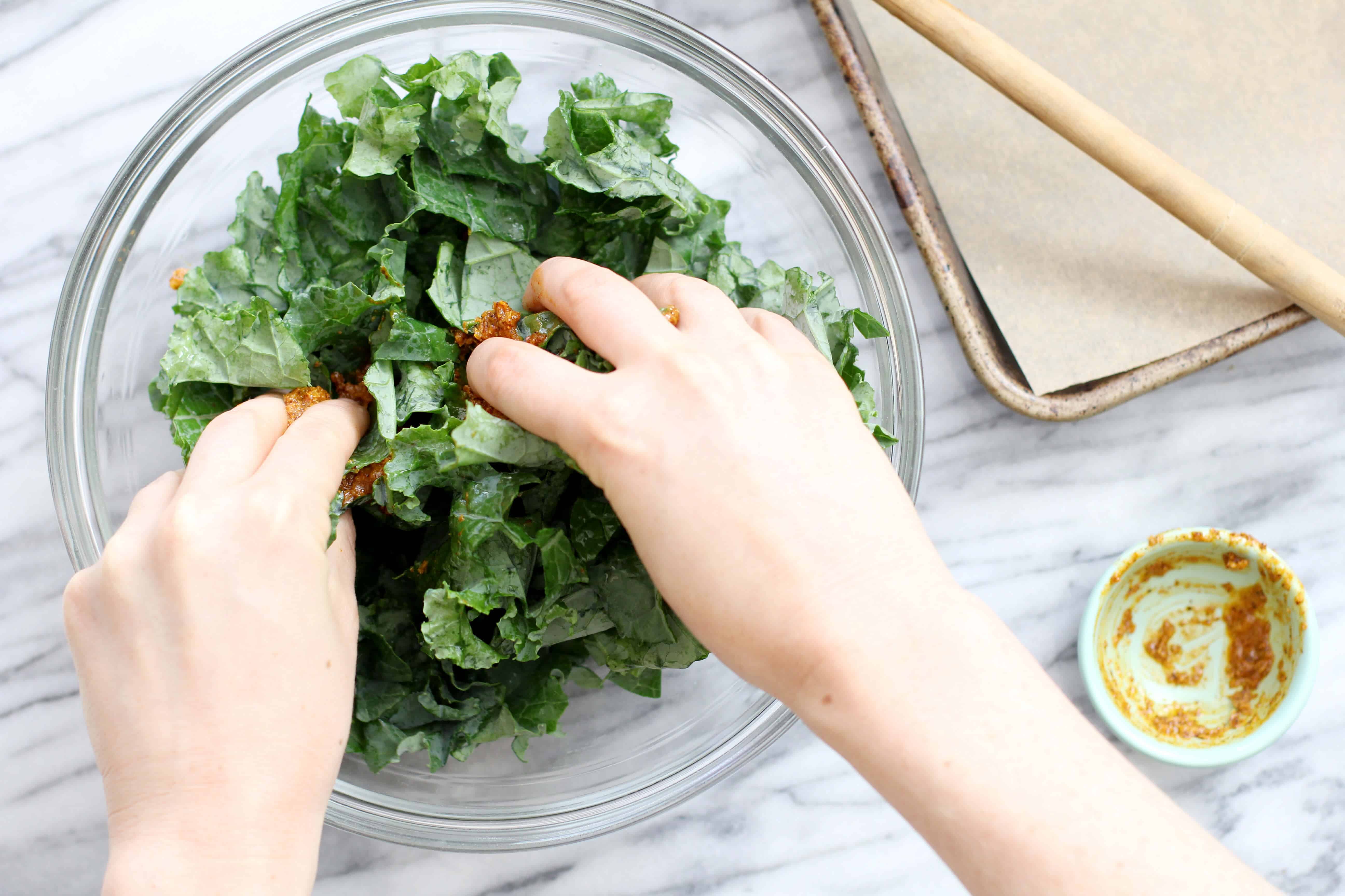Spicy kale chips step 1 - Dr. Axe