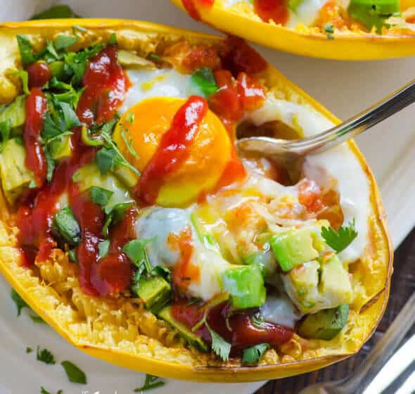 Egg and Avocado Spaghetti Squash Boats