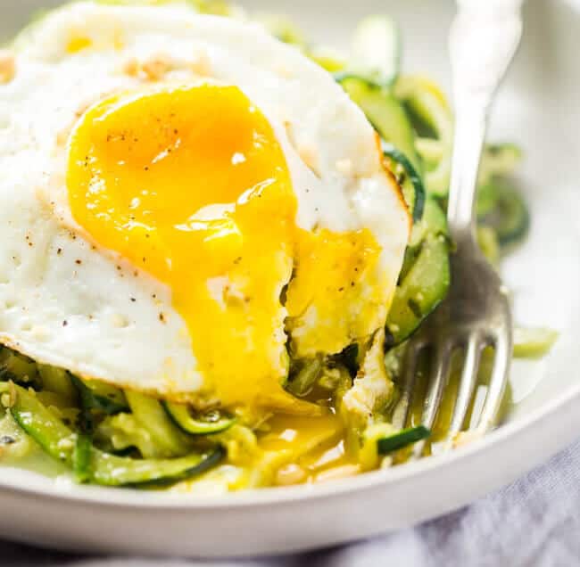 Zucchini Noodles with Everything Pesto and Fried Eggs
