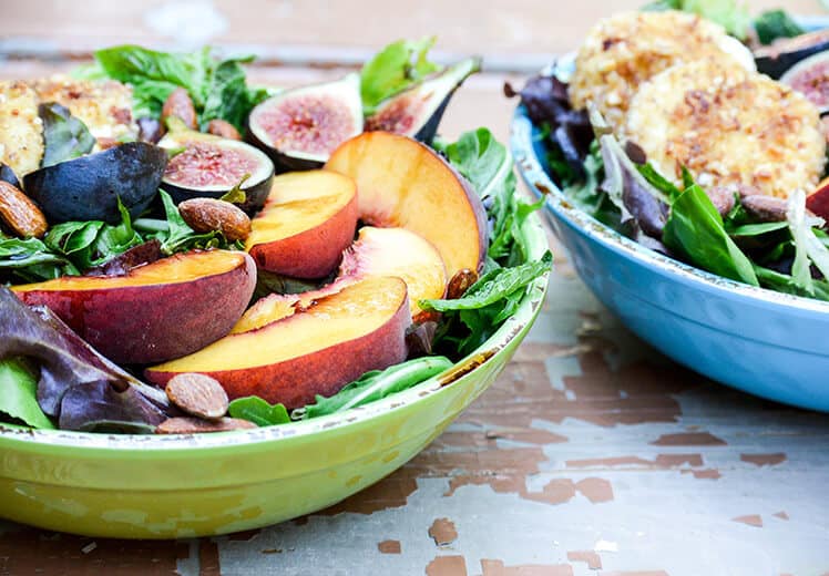Almond-Crusted Goat Cheese, Peach and Fig Salad