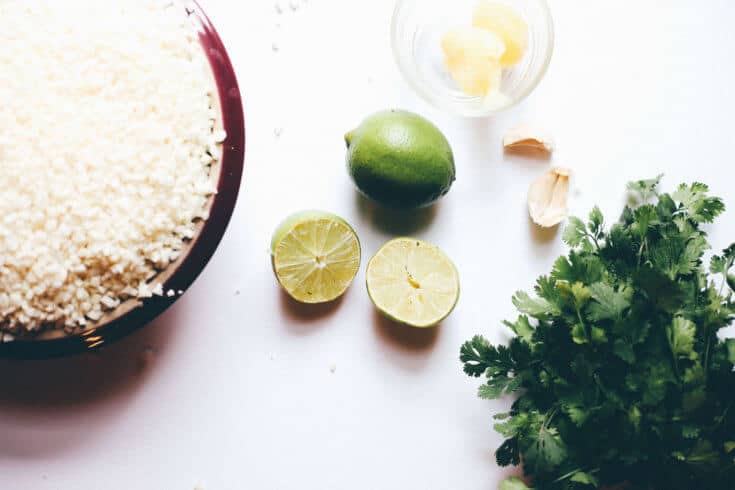 Cauliflower rice with cilantro and lime ingredients - Dr. Axe