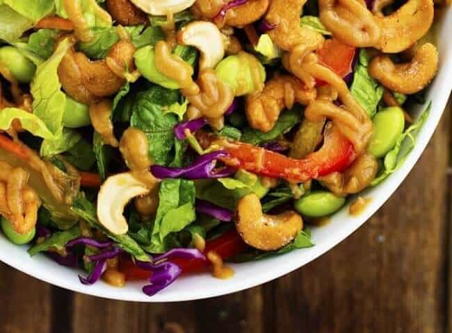 Thai Cashew Chopped Salad with Ginger Peanut Sauce