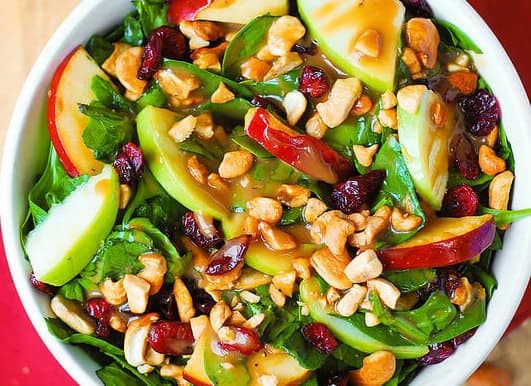 Apple Cranberry Spinach Salad with Balsamic Vinaigrette