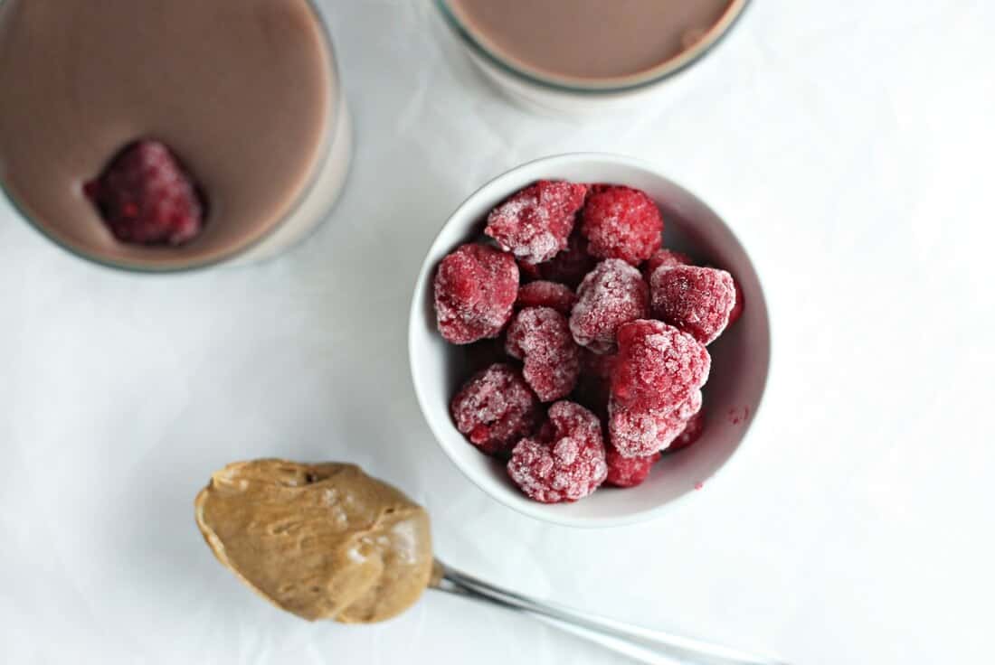 Chocolate Raspberry Almond Butter Protein Shake