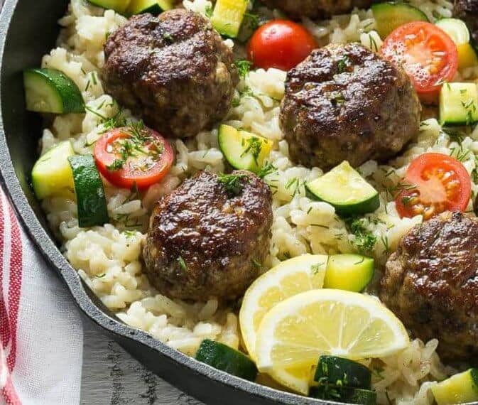 One-Pot Greek Meatballs with Lemon Dill Rice