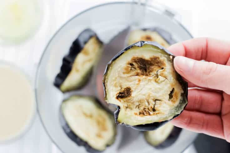 Preparing eggplant in Baba ganoush