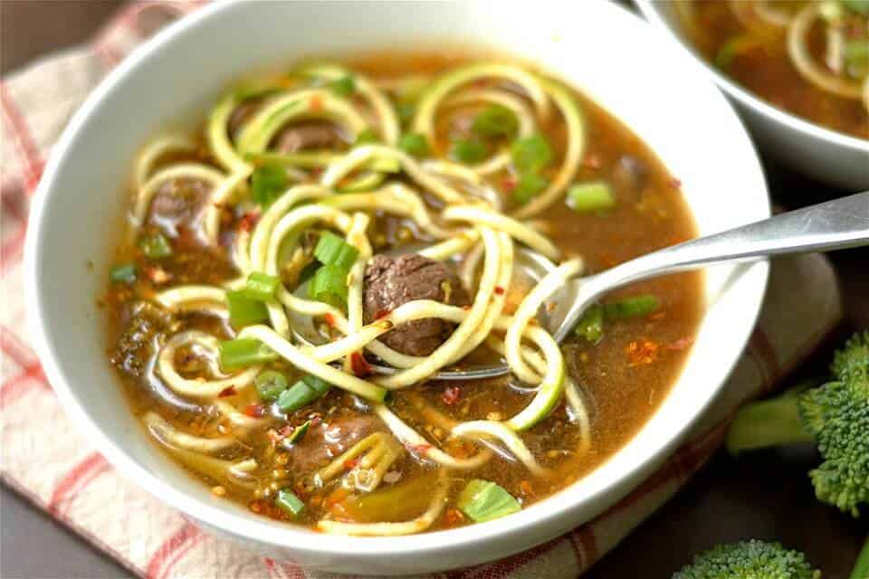 Spicy Beef and Broccoli Zoodle Soup
