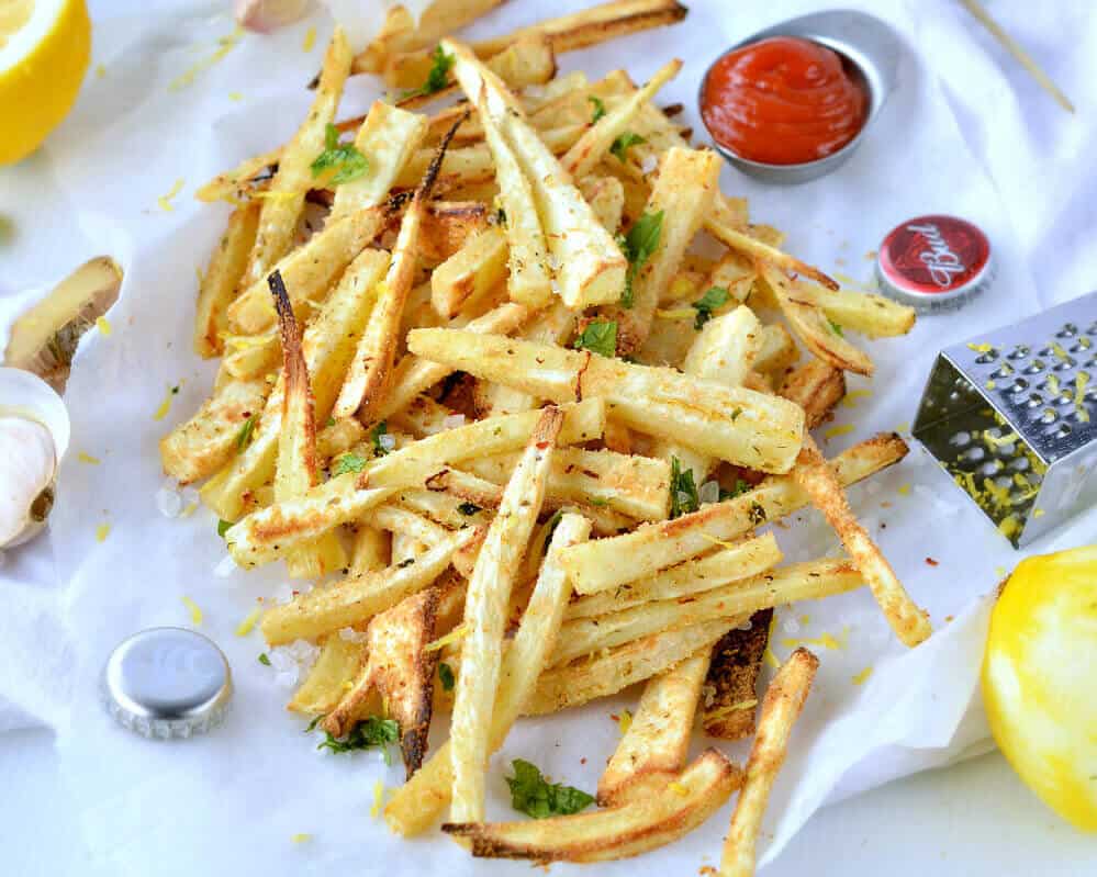 Parsnip Fries with Garlic, Mint and Lemon