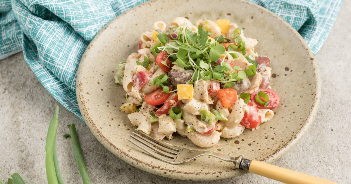 Tuna Pasta Salad with Kalamata Olives and Cherry Tomatoes Dr. Axe